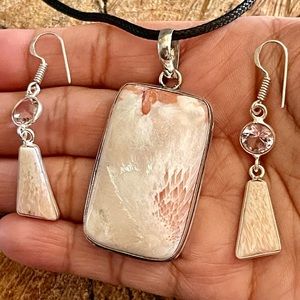 Scolecite Pendant & Earrings
